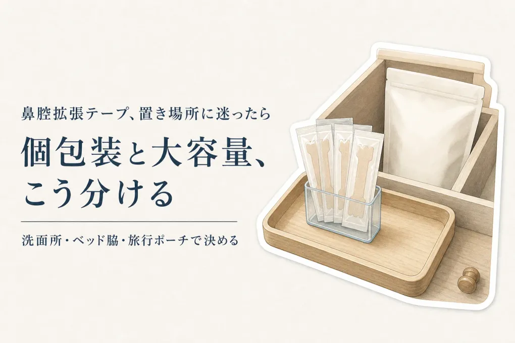 鼻腔拡張テープ 個包装と大容量を比較｜秋前に洗面所・ベッド脇・旅行ポーチの置き場所を決める